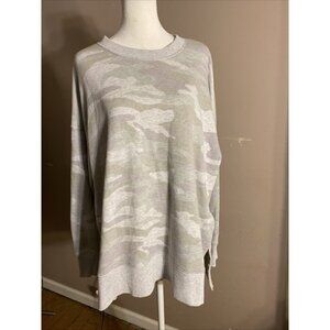 Aerie Gray/Green Camouflage Sweatshirt Long Side Slits Crewneck Sz M Oversized